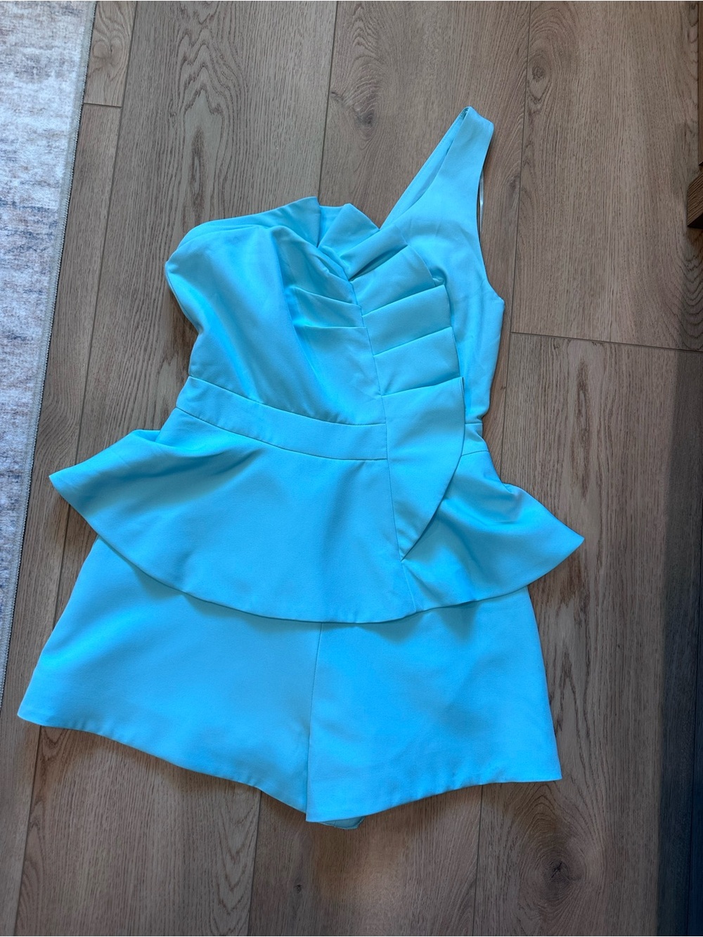Aqua One-Shoulder Peplum Do +Be Romper , size small